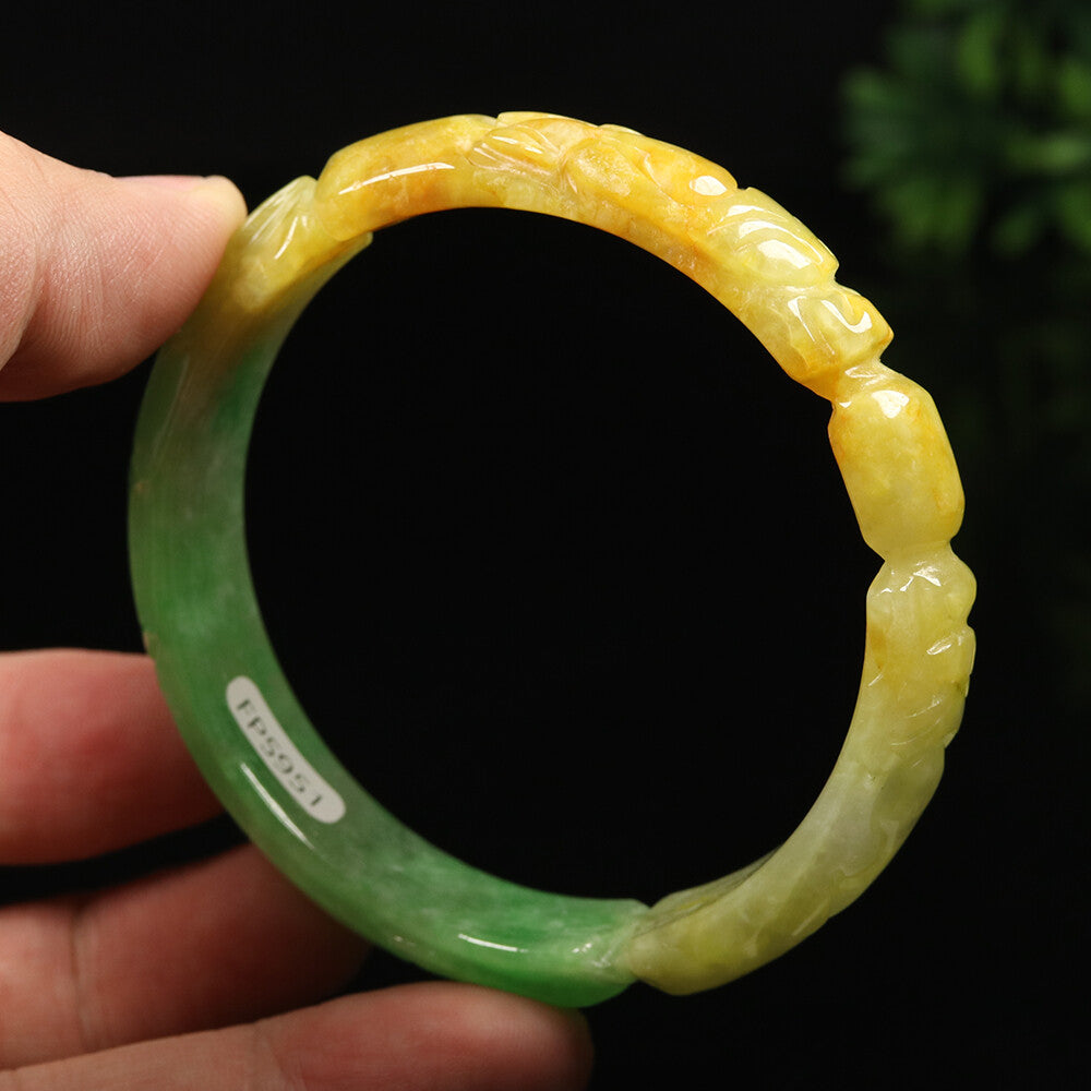 VINTAGE Large Jadeite Brown/Emerald Green Handcarved Dragon Phoenix Size 60mm J955