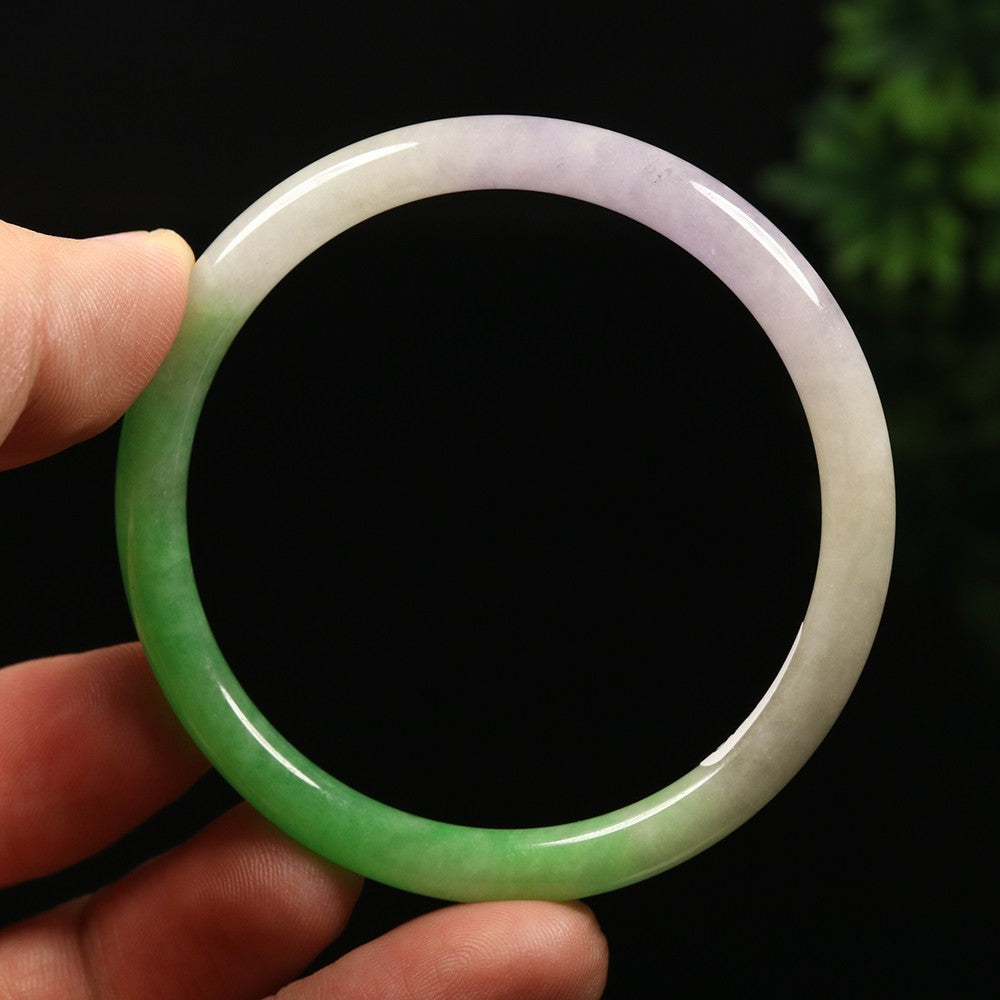 VINTAGE XS Jadeite Green/Lavender Jade Bangle Size 54 mm Round Princess Cut D151 - JazzyJewelbyAmina 
