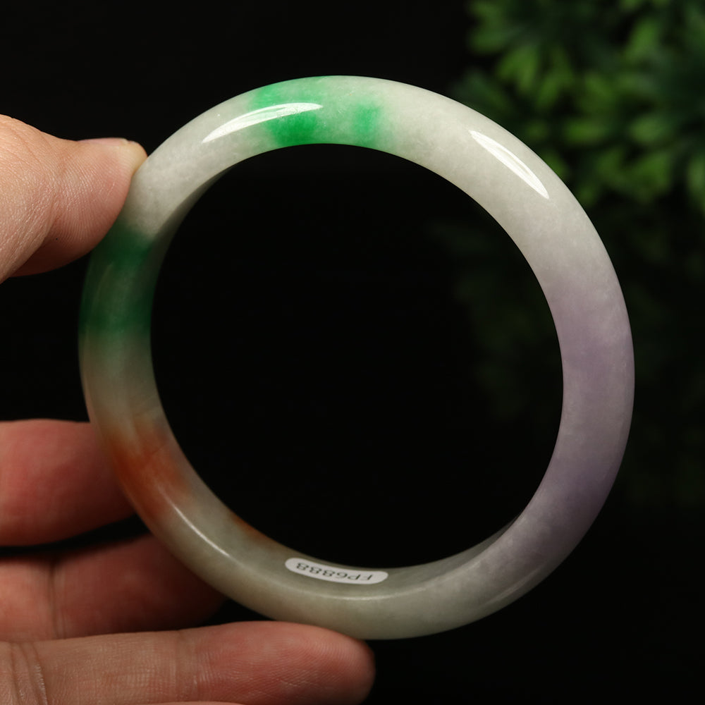 VINTAGE Large Jadeite Green/Brown/Lavender Jade Bangle-Unique Multi-Color Jade F829 - JazzyJewelbyAmina 