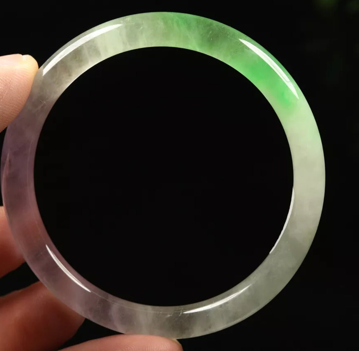 VINTAGE Small Jadeite Green/Lavender/White Icy Jade Bangle Size 56mm Round Princess Cut G041 - JazzyJewelbyAmina 