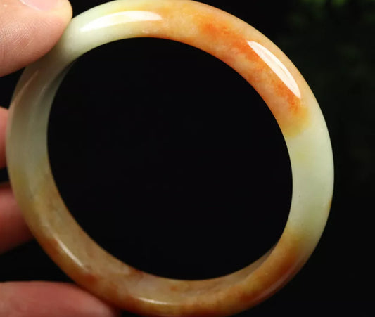 VINTAGE Large Jadeite Green/Orange Jade Bangle Size 60mm - JazzyJewelbyAmina 