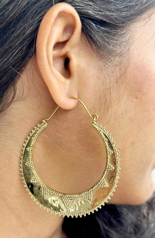 Handmade BOHO Brass     Sun-Ray Large Round Hoops Egyptian Boho Style - JazzyJewelbyAmina 