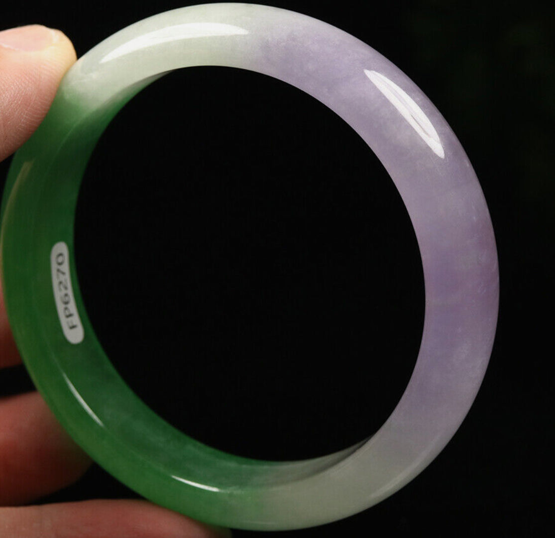 VINTAGE Medium Jadeite Green/Lavender Jade Bangle Size 59MM S270 - JazzyJewelbyAmina 