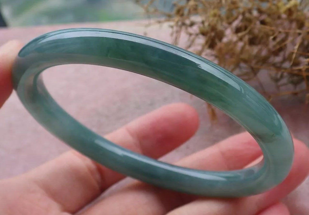 VINTAGE Medium Jadeite Green Jade Bangle Certified Size 58.5mm Round Princess Cut S796 - JazzyJewelbyAmina 