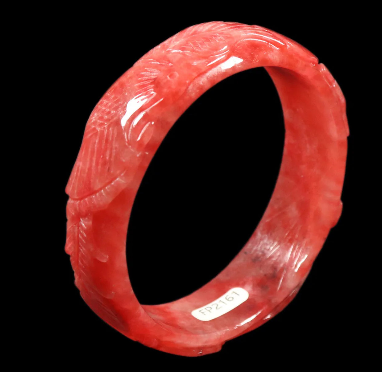 VINTAGE Large Jadeite Red Jade Bangle Handcarved Dragon Size 60mm M375 - JazzyJewelbyAmina 