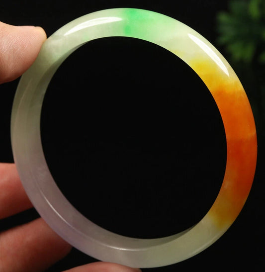 VINTAGE XL Jadeite Green/Brown/Red/Lavender Jade Bangle Size 64mm A697 - JazzyJewelbyAmina 