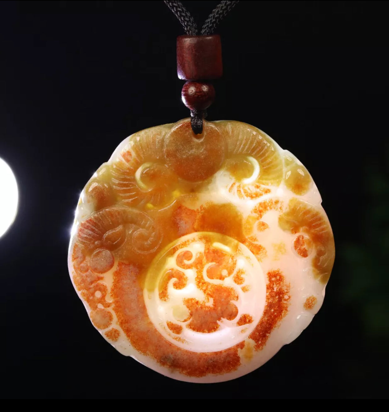 VINTAGE Red Brown Jadeite Green Jade Pendant Hand-carved Ox Dragon - Fine Unique Jade D883 - JazzyJewelbyAmina 