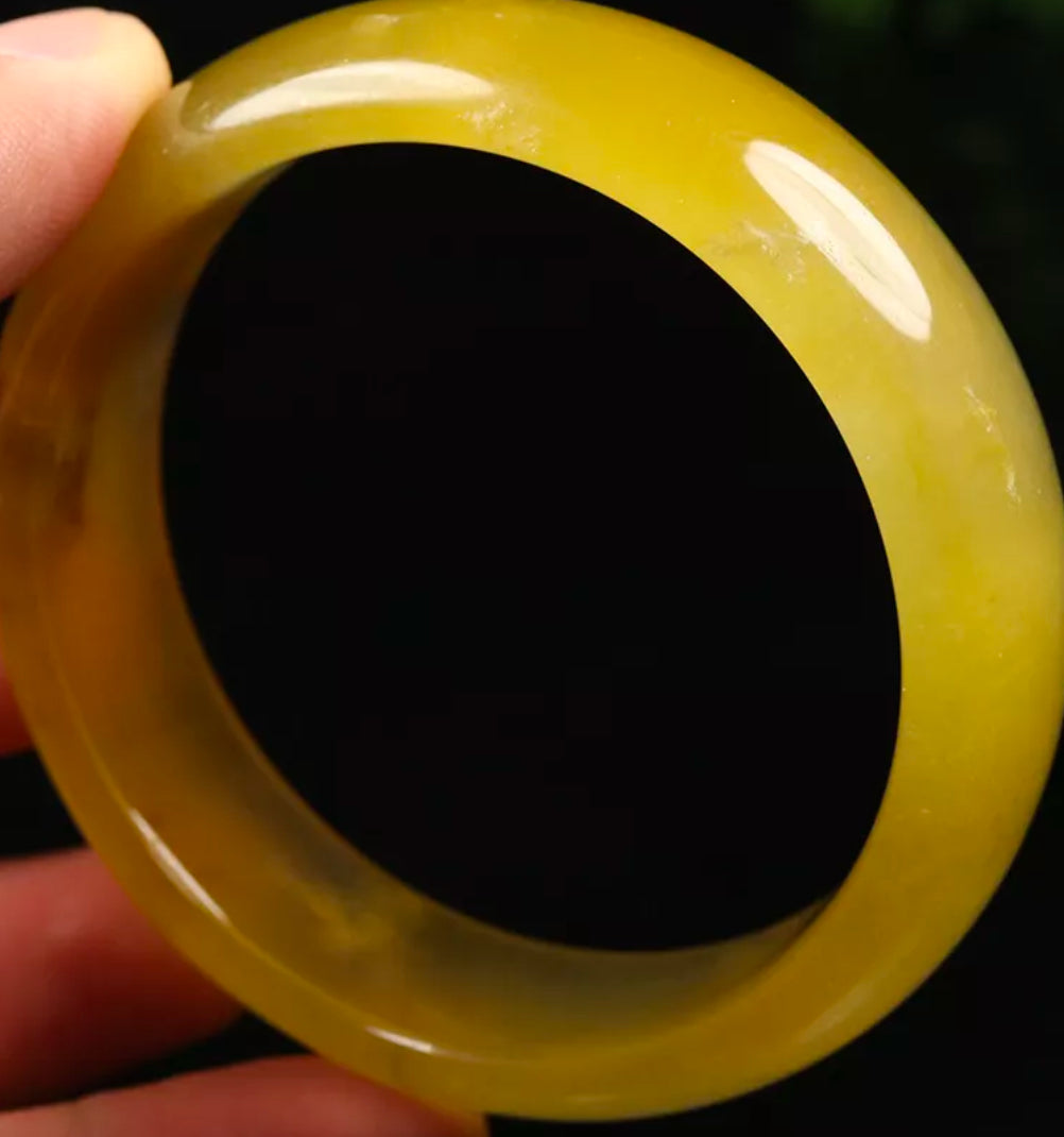 VINTAGE Large Jadeite Brown/Yellow Jade Bangle Size 60mm D755 - JazzyJewelbyAmina 