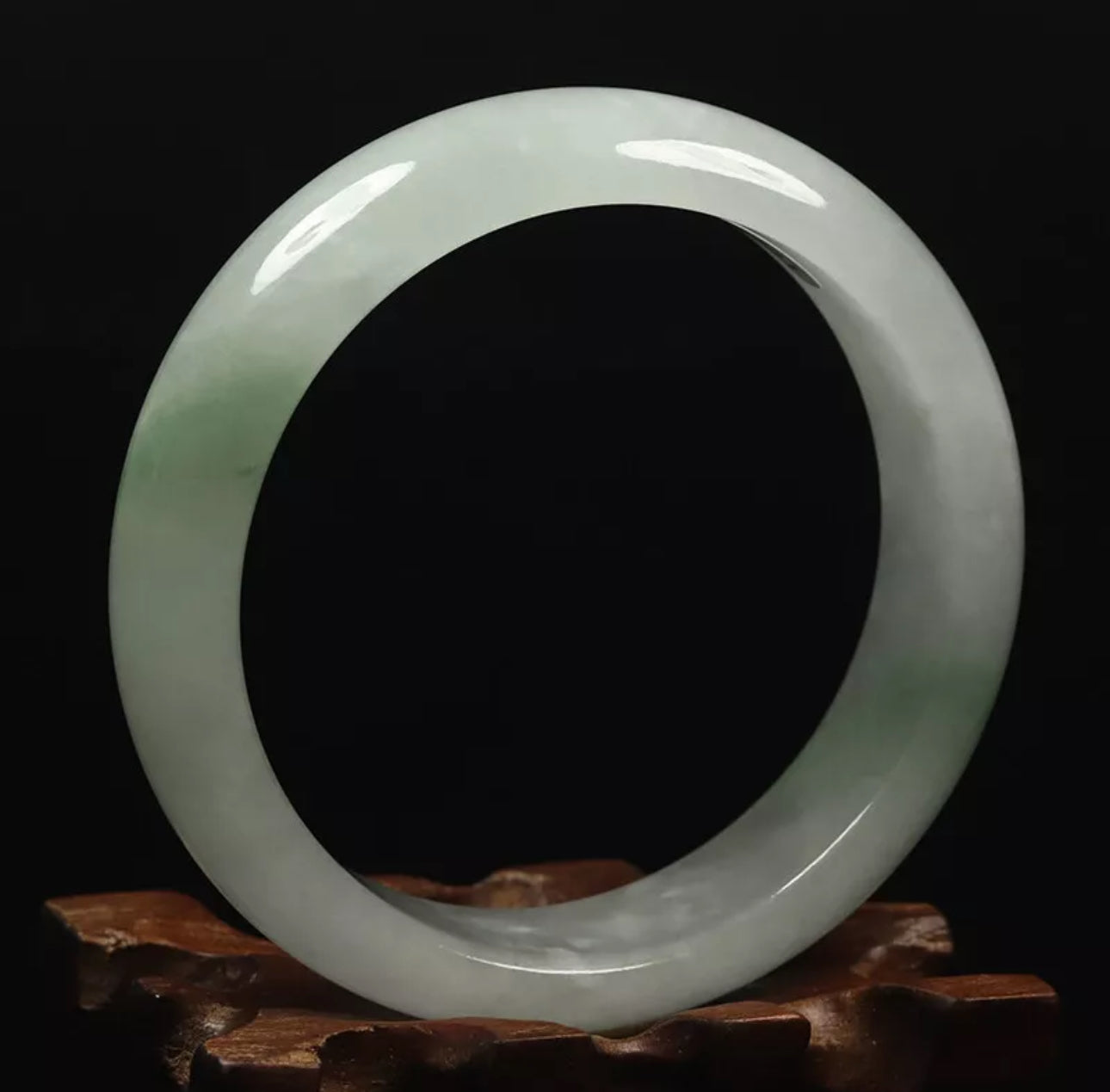 VINTAGE Large Jadeite White/Green Jade Bangle Size 60mm Y015 - JazzyJewelbyAmina 