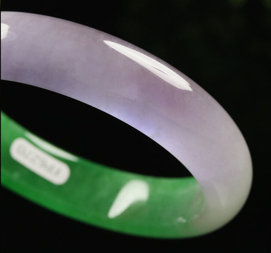 VINTAGE Medium Jadeite Green/Lavender Jade Bangle Size 59MM S270 - JazzyJewelbyAmina 