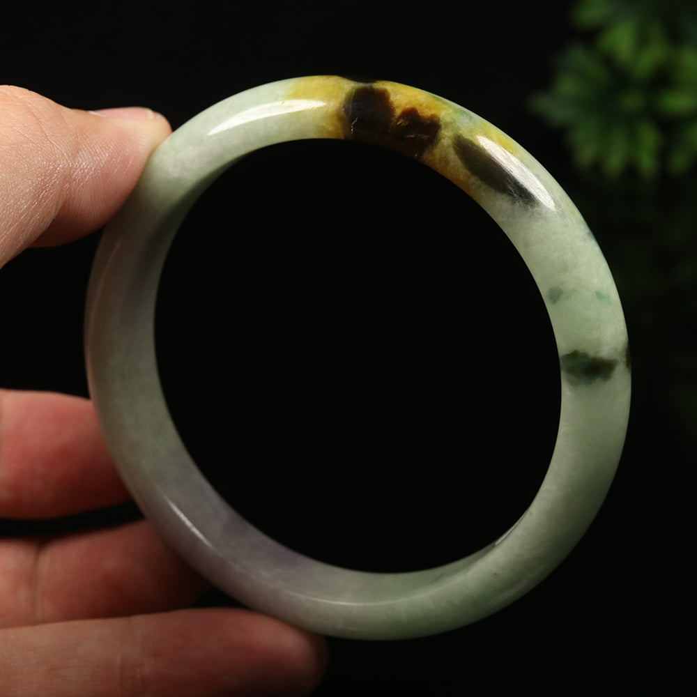 VINTAGE Large Jadeite Green/Brown/Lavender Jade Bangle Size 63mm J845 - JazzyJewelbyAmina 