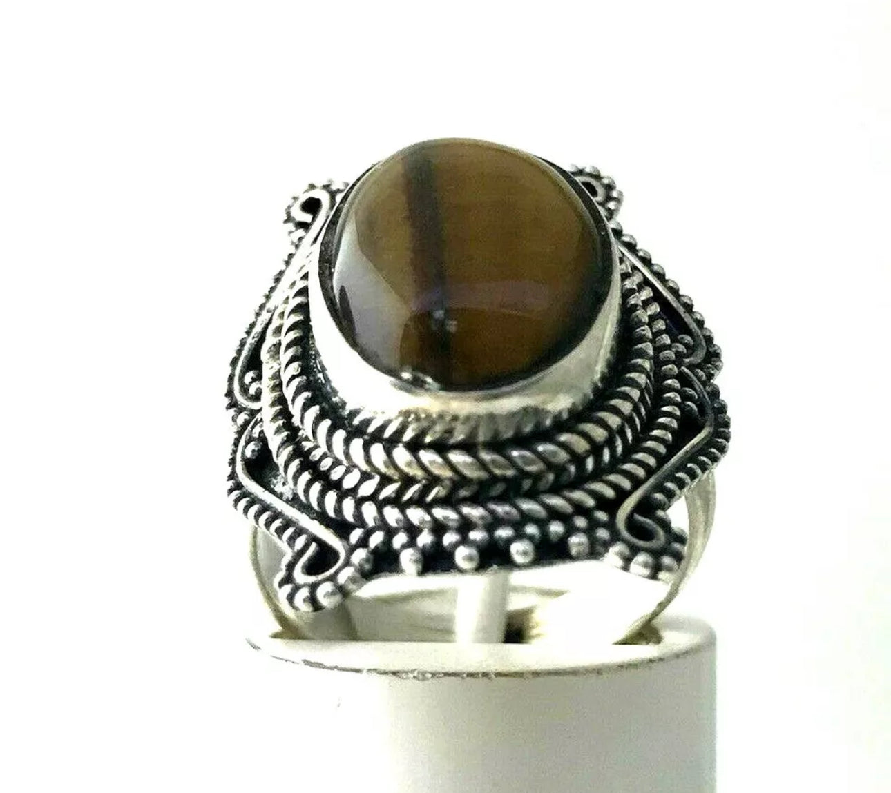 VINTAGE Tiger’s Eye Cabochon Ring Sterling Silver 925 Size 6 US