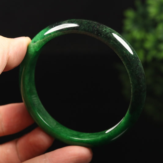 VINTAGE Large Jadeite Green Black/Jade Bangle Size 63 MM Authentic Black Jade G773 - JazzyJewelbyAmina 