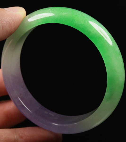 VINTAGE Medium Jadeite Green/Lavender Jade Bangle Size 59 MM G268 - JazzyJewelbyAmina 