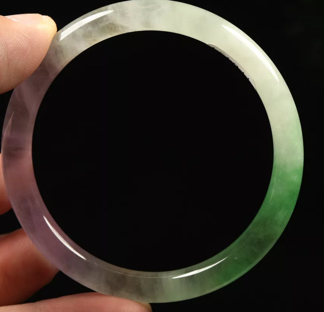 VINTAGE Small Jadeite Green/Lavender/White Icy Jade Bangle Size 56mm Round Princess Cut G041 - JazzyJewelbyAmina 