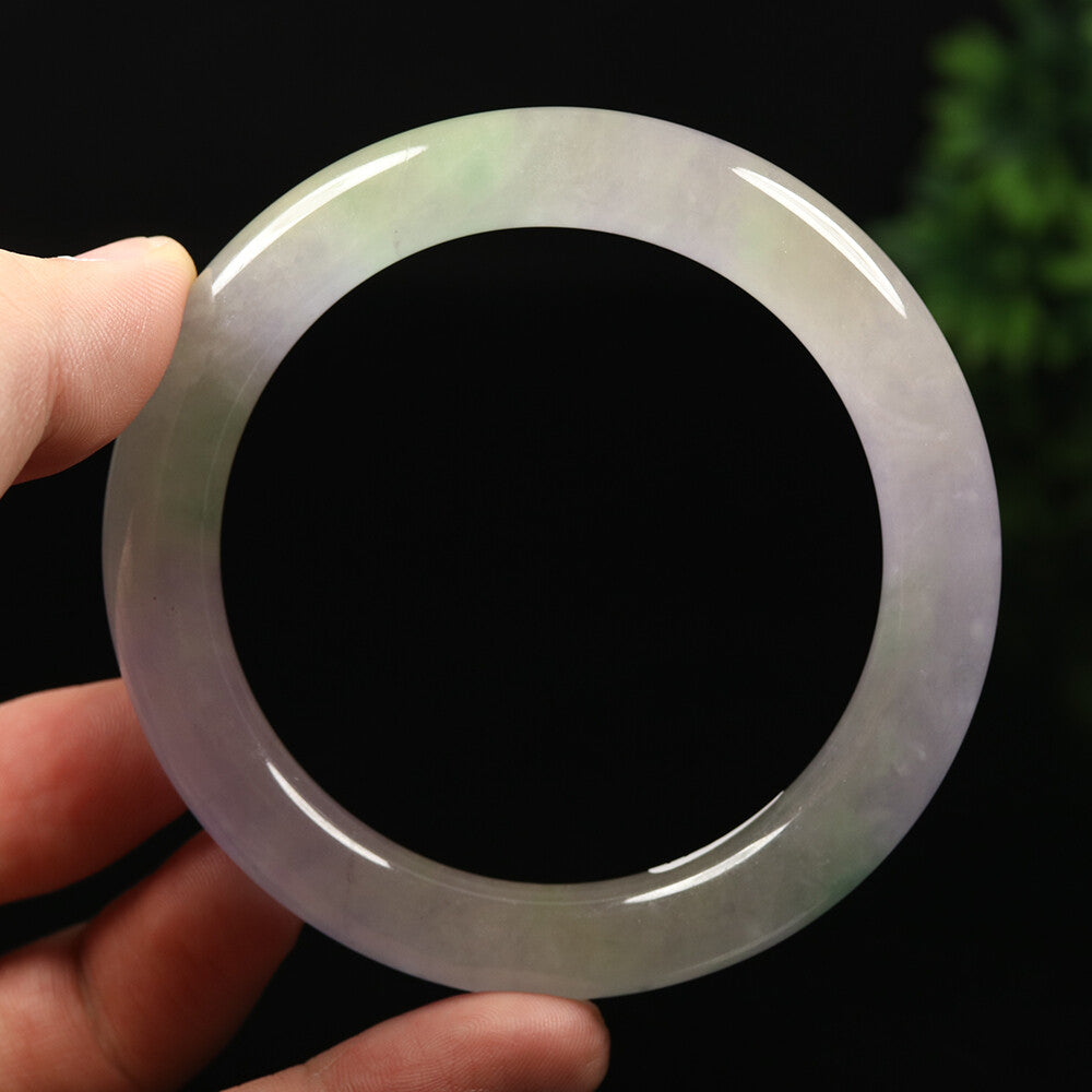 VINTAGE Large Jadeite Green White Lavender Jade Bangle Size 61mm A335 - JazzyJewelbyAmina 