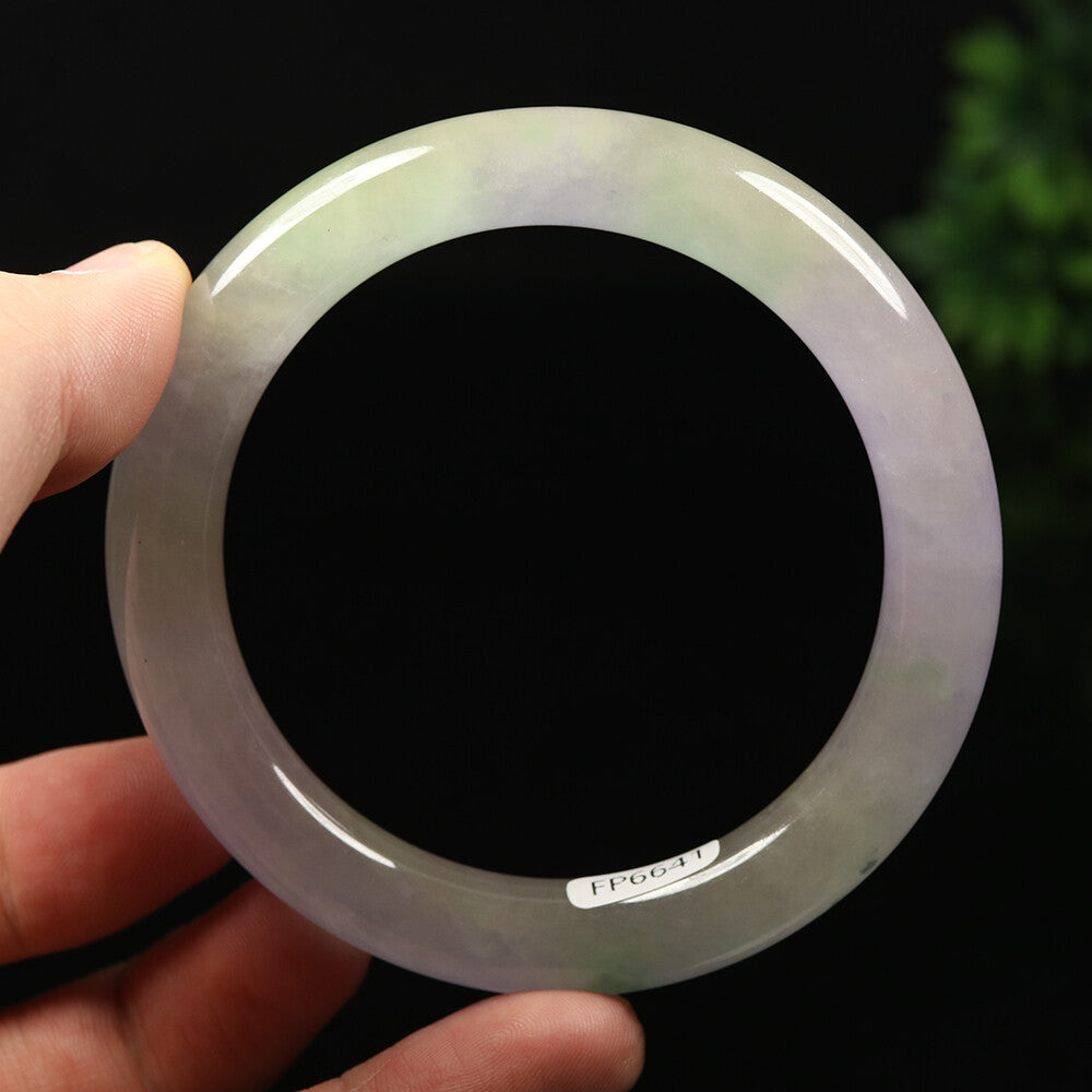 VINTAGE Large Jadeite Green White Lavender Jade Bangle Size 61mm A335 - JazzyJewelbyAmina 