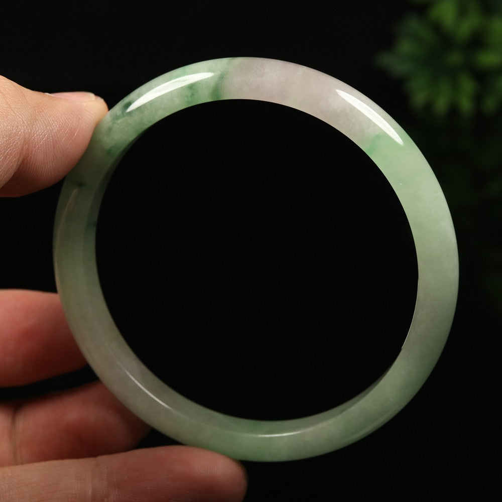 VINTAGE Lathe Jadeite Green Jade Bangle Size 59mm. Hint of Lavender! A811 - JazzyJewelbyAmina 