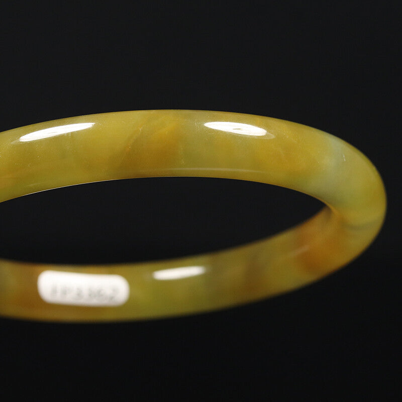 VINTAGE Large Jadeite Brown/Yellow Jade Bangle Round Princess Cut Size 62 mm J777