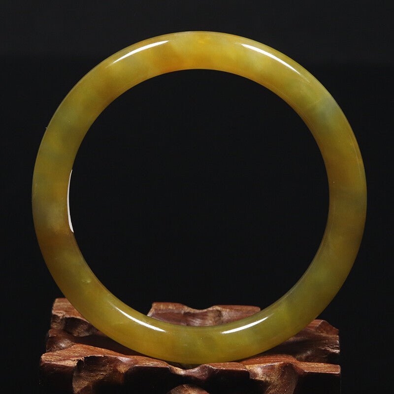VINTAGE Large Jadeite Brown/Yellow Jade Bangle Round Princess Cut Size 62 mm J777