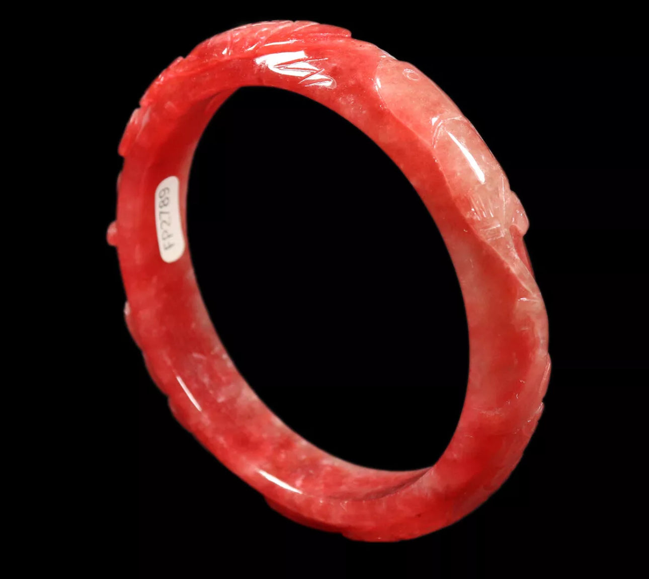 VINTAGE XL Jadeite Red Jade Bangle Handcarved FLOWER Size 65mm S631 - JazzyJewelbyAmina 