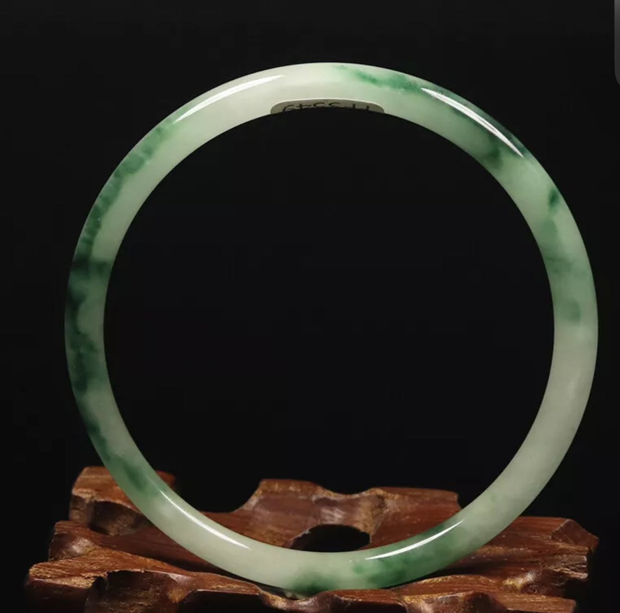 VINTAGE Medium Jadeite Green/White Jade Bangle Round Princess Thin Cut Size 58mm A151 - JazzyJewelbyAmina 