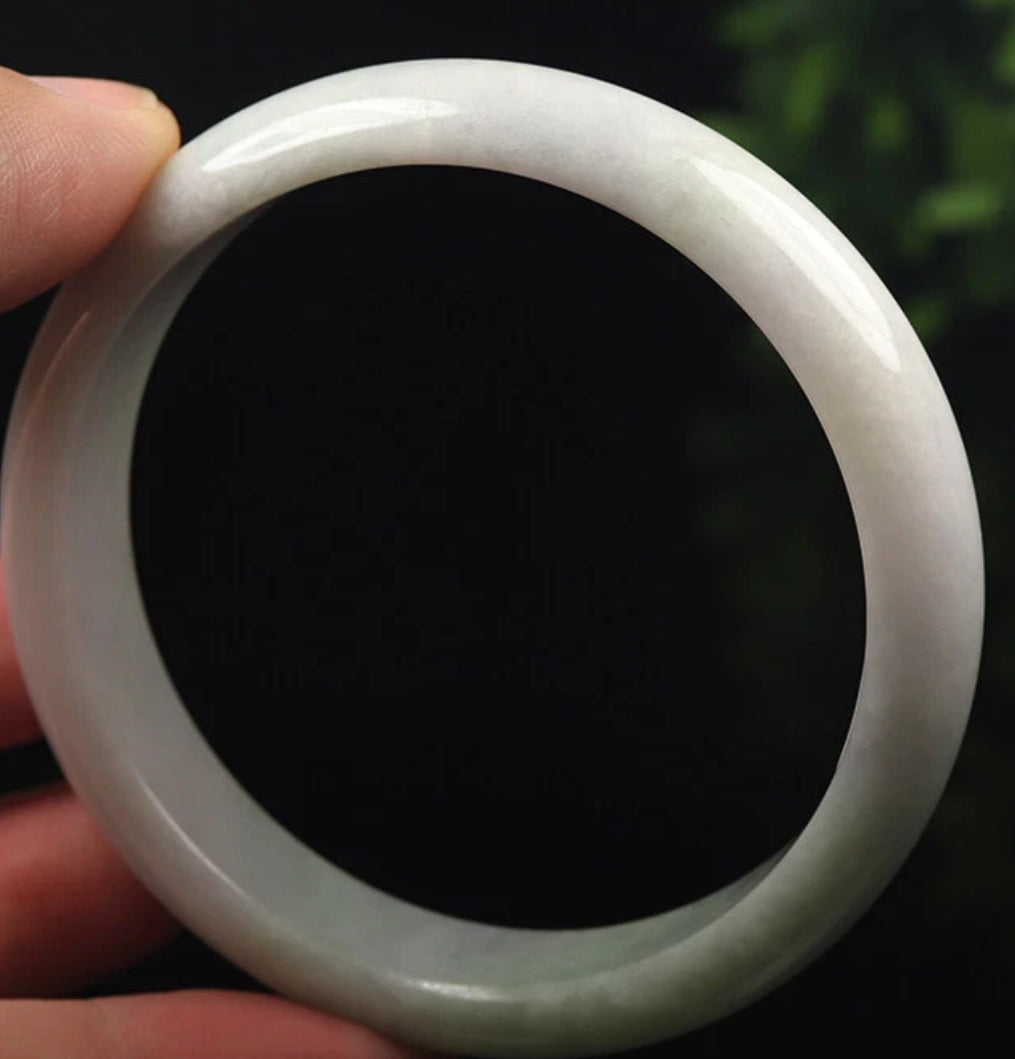 VINTAGE Certified Large Jadeite Lavender Green Jade Bangle Size 60 mm N841 - JazzyJewelbyAmina 