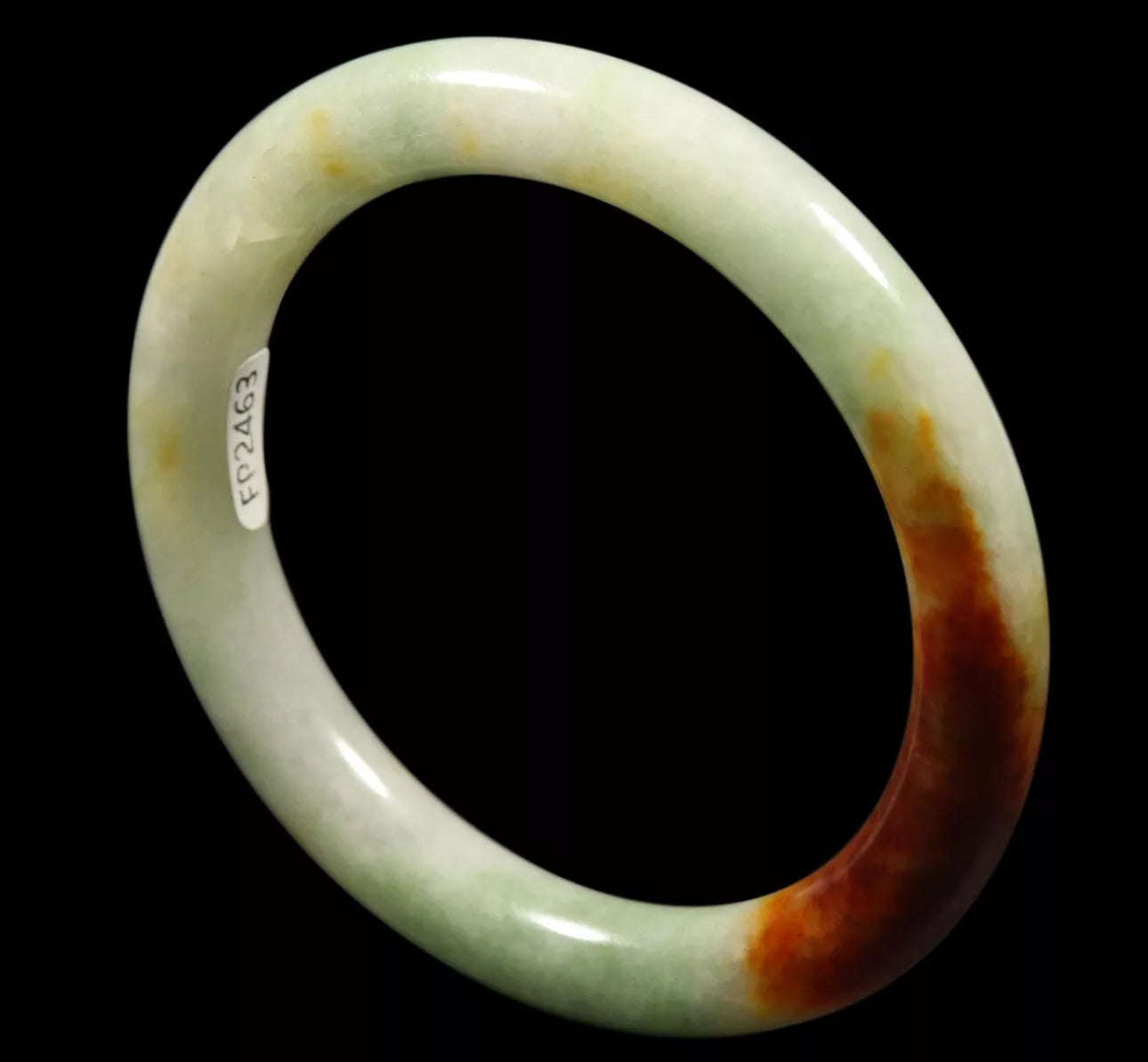 VINTAGE Medium Jadeite Green/Brown Jade Bangle Size 58mm Round Princess Cut D979 - JazzyJewelbyAmina 
