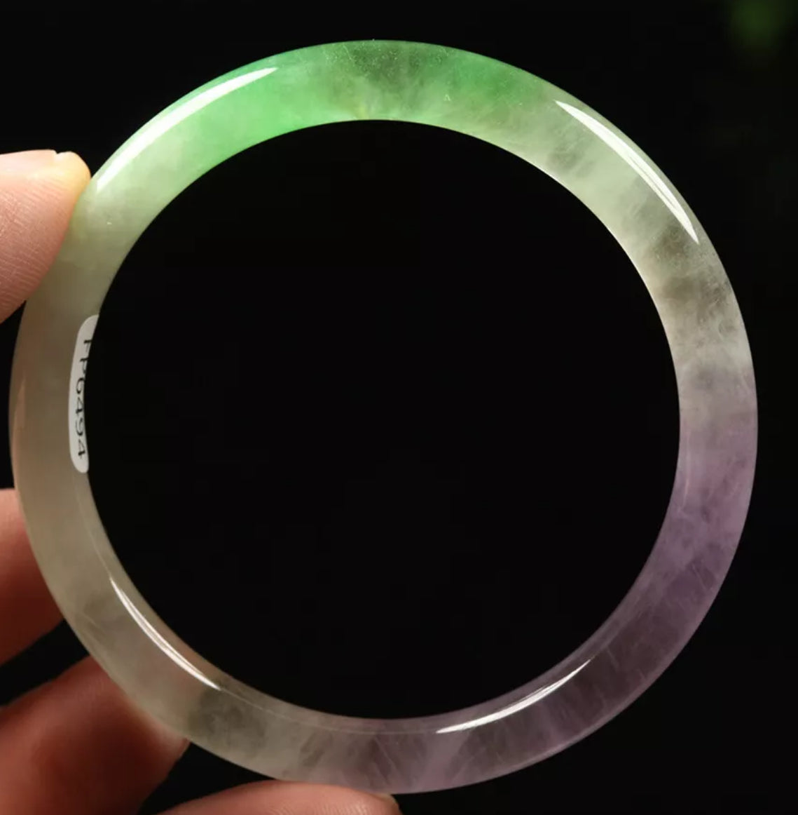 VINTAGE Small Jadeite Green/Lavender/White Icy Jade Bangle Size 56mm Round Princess Cut G041 - JazzyJewelbyAmina 