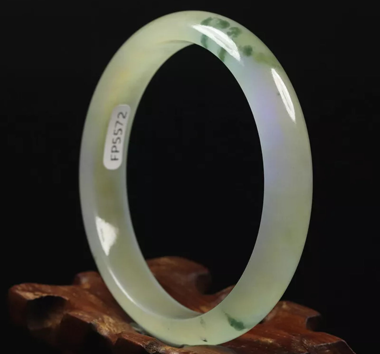 VINTAGE Medium Jadeite Green Jade Bangle from Burma - Size 58mm Icy Flower Green Jade! M197 - JazzyJewelbyAmina 