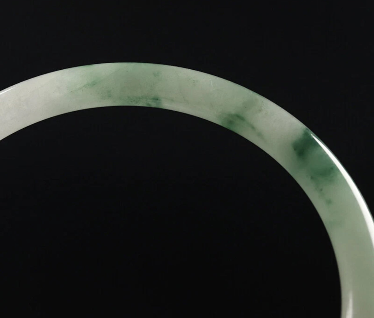 VINTAGE Medium Jadeite Green/White Jade Bangle Size 59 MM Marble Floating Flower Jade G163 - JazzyJewelbyAmina 