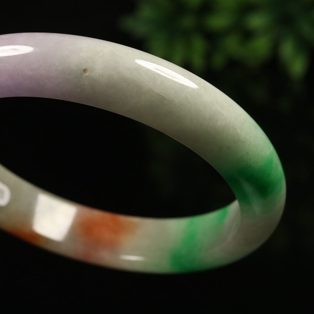 VINTAGE Large Jadeite Green/Brown/Lavender Jade Bangle-Unique Multi-Color Jade F829 - JazzyJewelbyAmina 