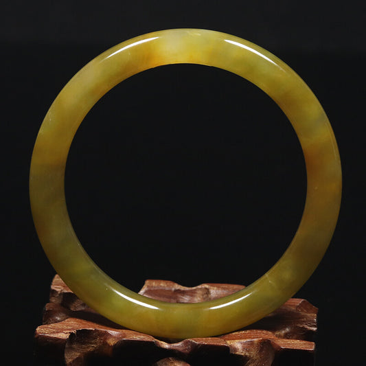VINTAGE Large Jadeite Brown/Yellow Jade Bangle Round Princess Cut Size 62 mm J777