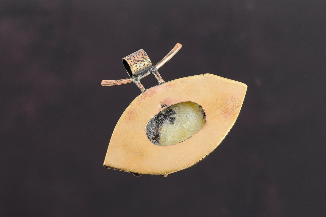 VINTAGE Oval Root Chakra Septarian Gemstone Bezel Artisan Pendant Copper