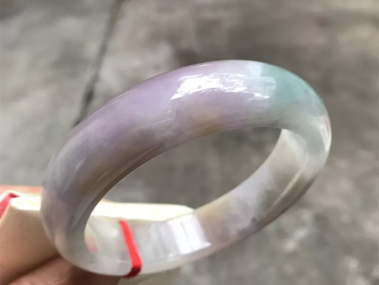 VINTAGE Large Jadeite Green/Lavender Jade Bangle Size 63mm Chunky Square Cut Hint of Yellow! O151 - JazzyJewelbyAmina 