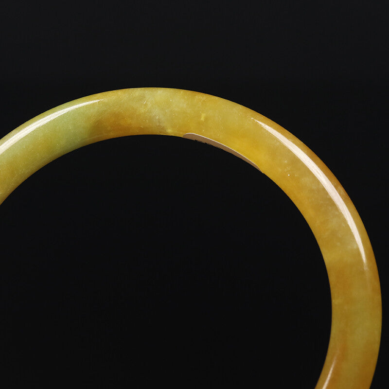 VINTAGE Large Jadeite Brown/Yellow Jade Bangle - Round Princess Cut Size 62mm J410