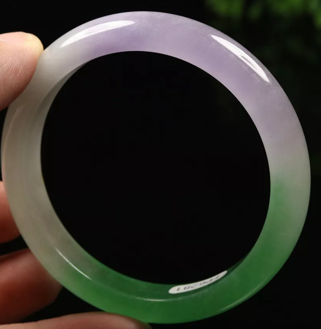 VINTAGE Medium Jadeite Green/Lavender Jade Bangle Size 59mm D615 - JazzyJewelbyAmina 