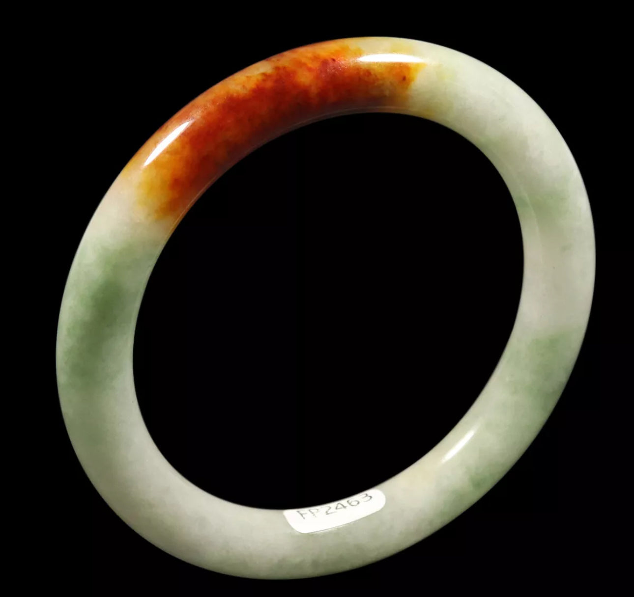 VINTAGE Medium Jadeite Green/Brown Jade Bangle Size 58mm Round Princess Cut D979 - JazzyJewelbyAmina 