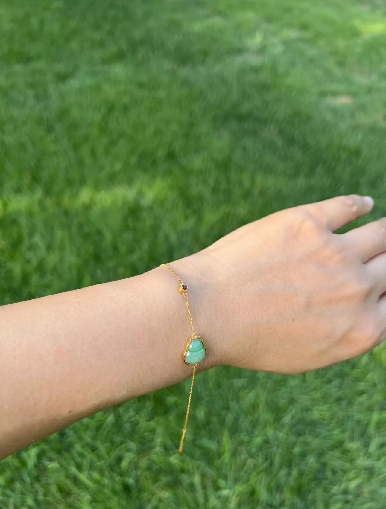 Jade Gourd Bracelet - 18K Solid Gold GIA Certified Grade A Jade - Gourd Jade Brings Prosperity & Fortune - JazzyJewelbyAmina 