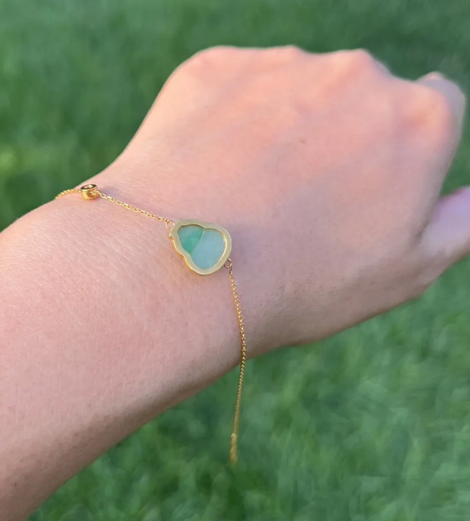 Jade Gourd Bracelet - 18K Solid Gold GIA Certified Grade A Jade - Gourd Jade Brings Prosperity & Fortune - JazzyJewelbyAmina 