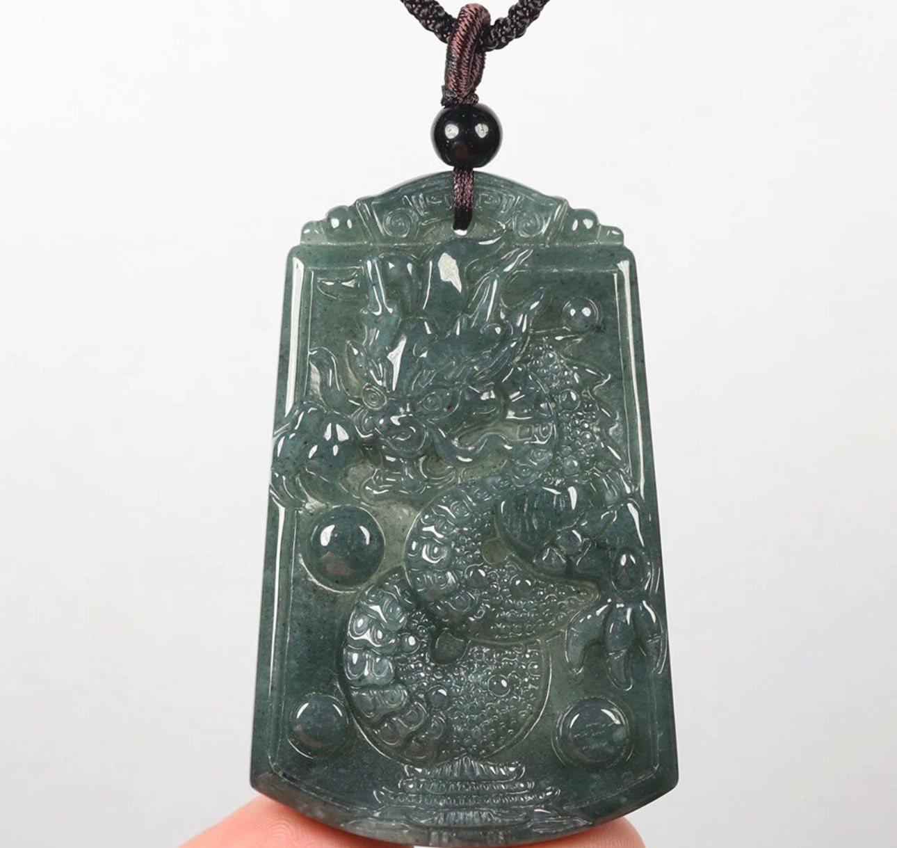 VINTAGE Oil Green Icy Jade Handcarved Dragon Pendant U719