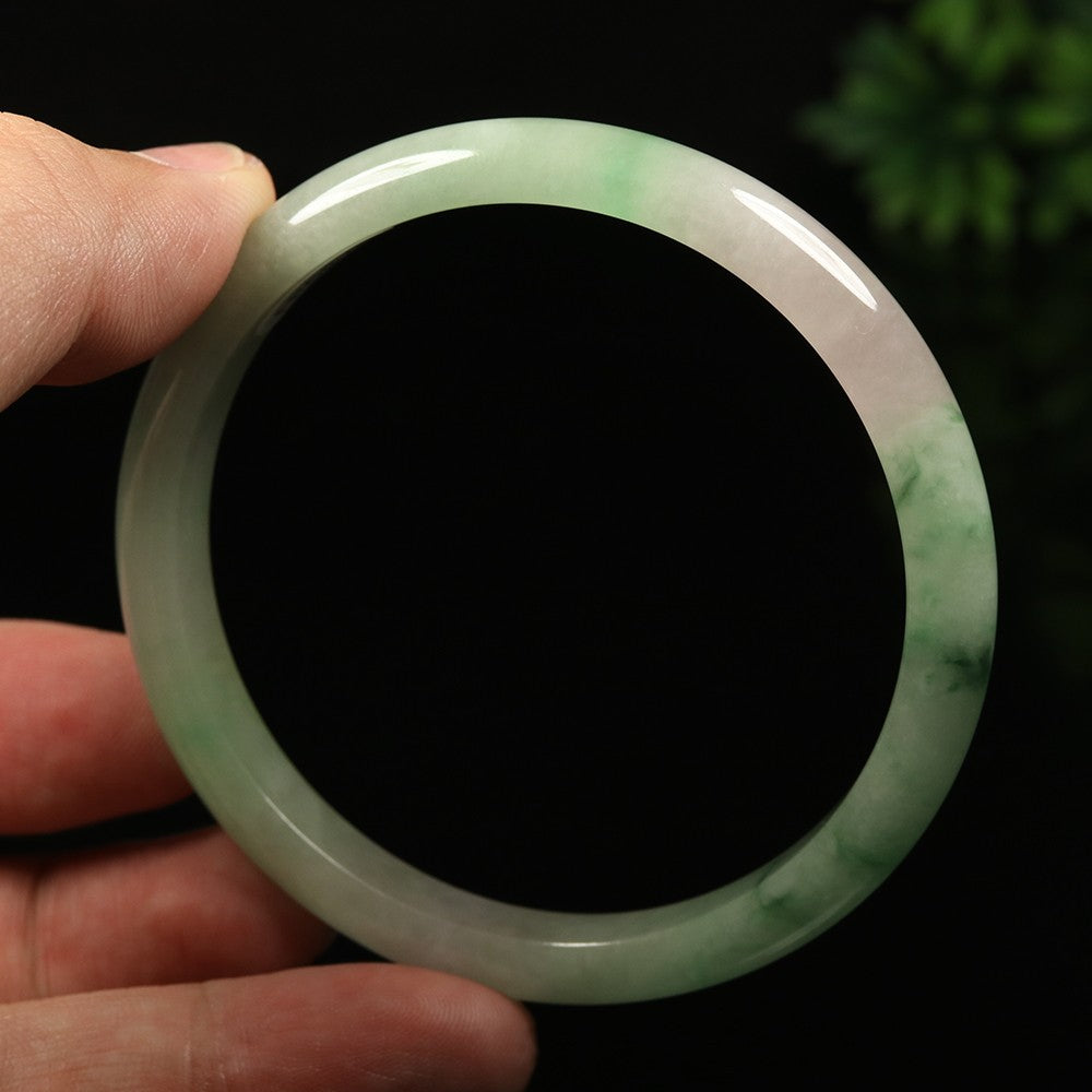 VINTAGE Lathe Jadeite Green Jade Bangle Size 59mm. Hint of Lavender! A811 - JazzyJewelbyAmina 