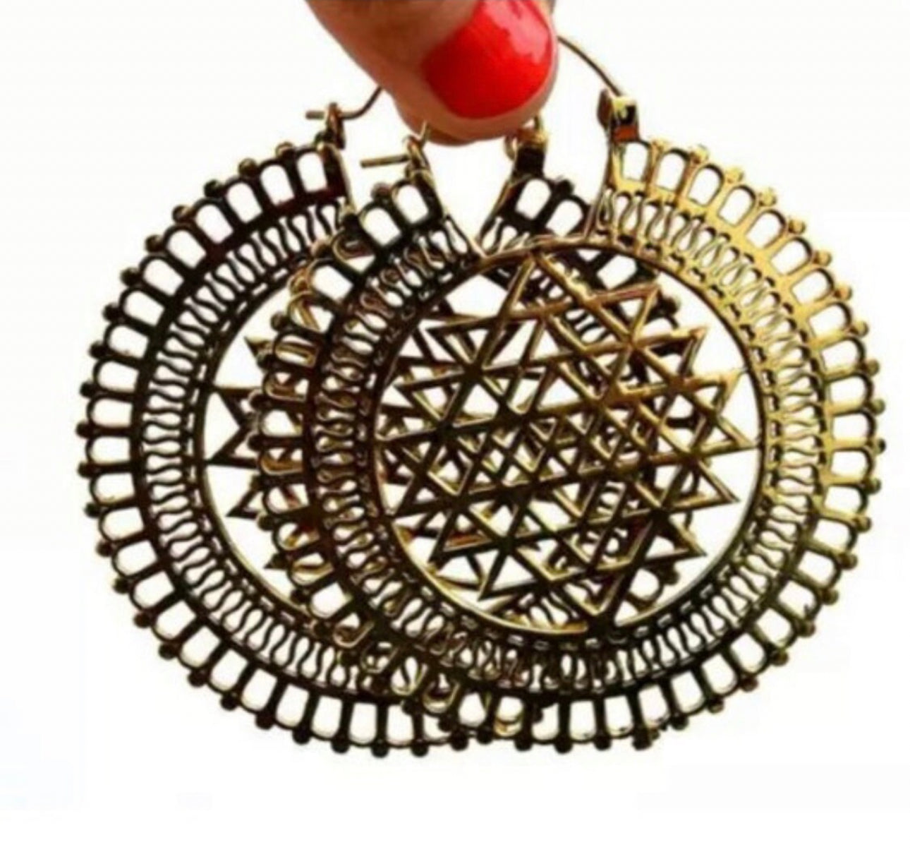 Handmade BOHO Brass Pyramid Large Round Drop Earrings - JazzyJewelbyAmina 