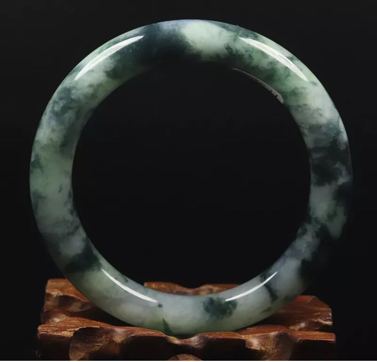 VINTAGE Medium Jadeite Green Black Jade Size 57mm S557 Round Princess Cut - JazzyJewelbyAmina 