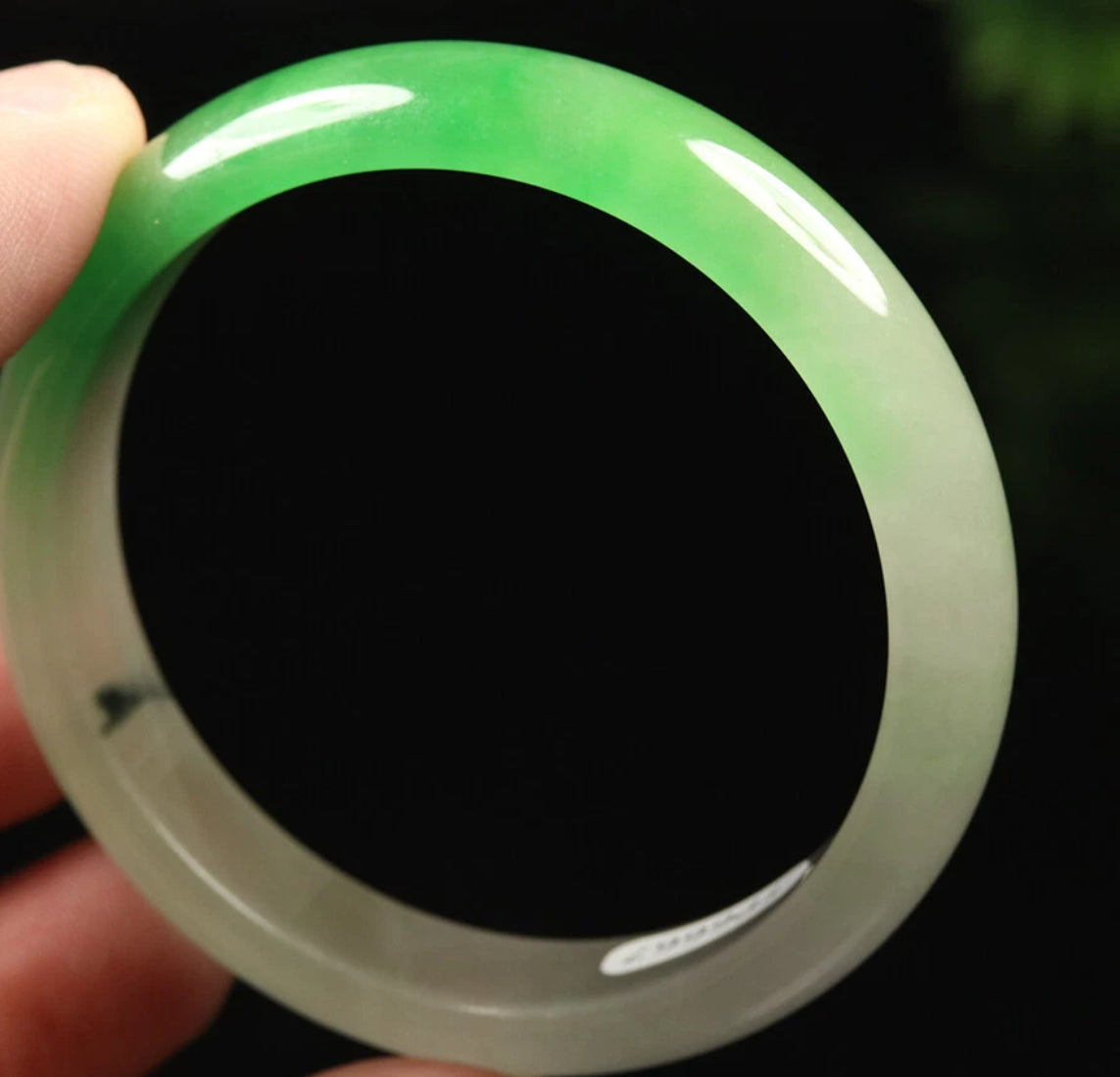 VINTAGE XS Jadeite Icy Green Jade Bangle Size 53mm Unique Ombré Jade Piece U387
