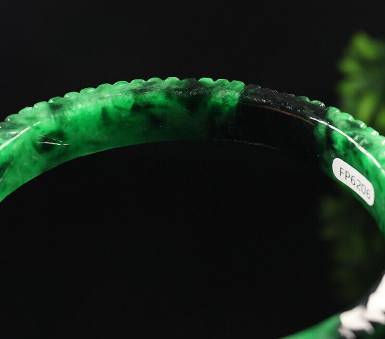 VINTAGE XXL Jadeite Green/Black Jade Bangle Size Hand-Carved Dragon Phoenix 82mm D465 Fine Jade Unique Piece! - JazzyJewelbyAmina 