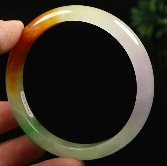 VINTAGE XL Jadeite Green/Brown/Red/Lavender Jade Bangle Size 64mm A697 - JazzyJewelbyAmina 