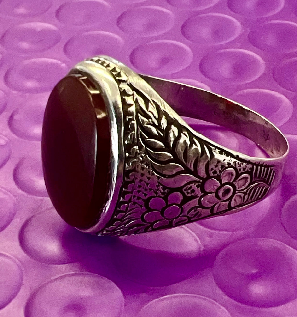 VINTAGE Men Carnelian Stone Ring Sterling Silver 925 Size 10mm US - JazzyJewelbyAmina 