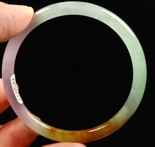 VINTAGE Medium Jadeite Green/Brown/Lavender Jade Bangle 57mm Round Princess Cut - Stackable - Tri-color Unique Jade Piece U115 - JazzyJewelbyAmina 