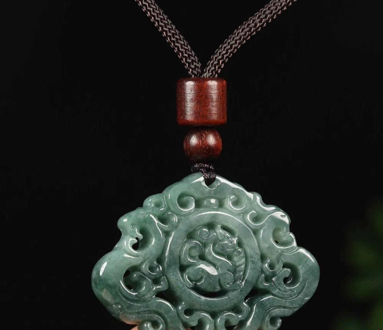 VINTAGE Certified Grade A Green 100% Natural Jadeite Jade Pendant Dragon Phoenix F915 - JazzyJewelbyAmina 